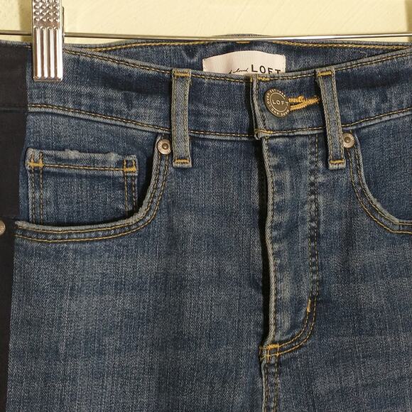 Loft High waist Medium wash raw frayed Hem Skinny Jeans with side stripe sz: 24 - Picture 5 of 16
